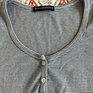 Brandy Melville Short Sleeve Croptop with stripes and scoop neck-blue and white